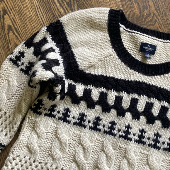 American Eagle Outfitters Wool Blend Knit Black and White Sweater Size M - Picture 2 of 4